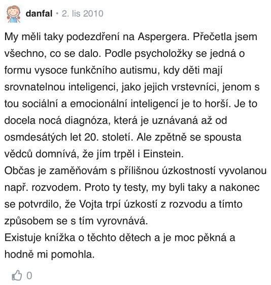 Aspergerův syndrom zkušenosti Modrykonik