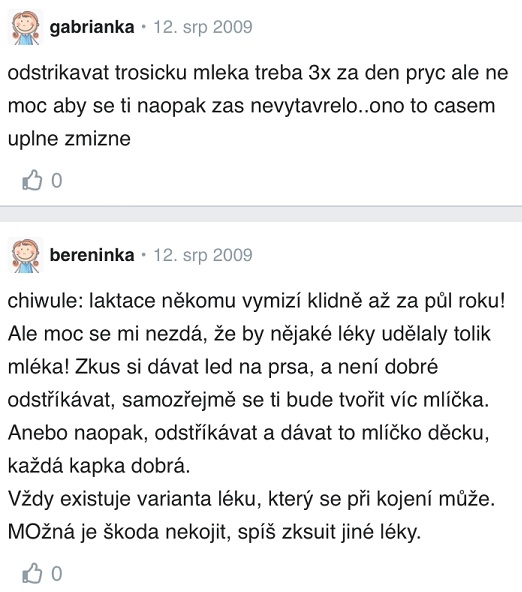 Jak zastavit tvorbu mléka (zastavení laktace)? zkušenosti Modrykonik