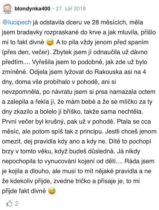 Jak odnaučit dítě od prsu? zkušenosti Modrykonik